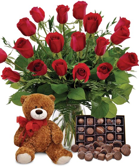 Roses Bear Chocolate for Valentine s Day Julia s Florist