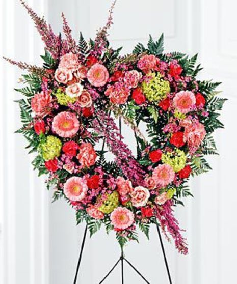 Red and white heart wreath arranged by a florist in Ocala, FL